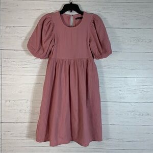 Mika rose pink gauze baby doll dress puff sleeve cottage core modest XS pockets